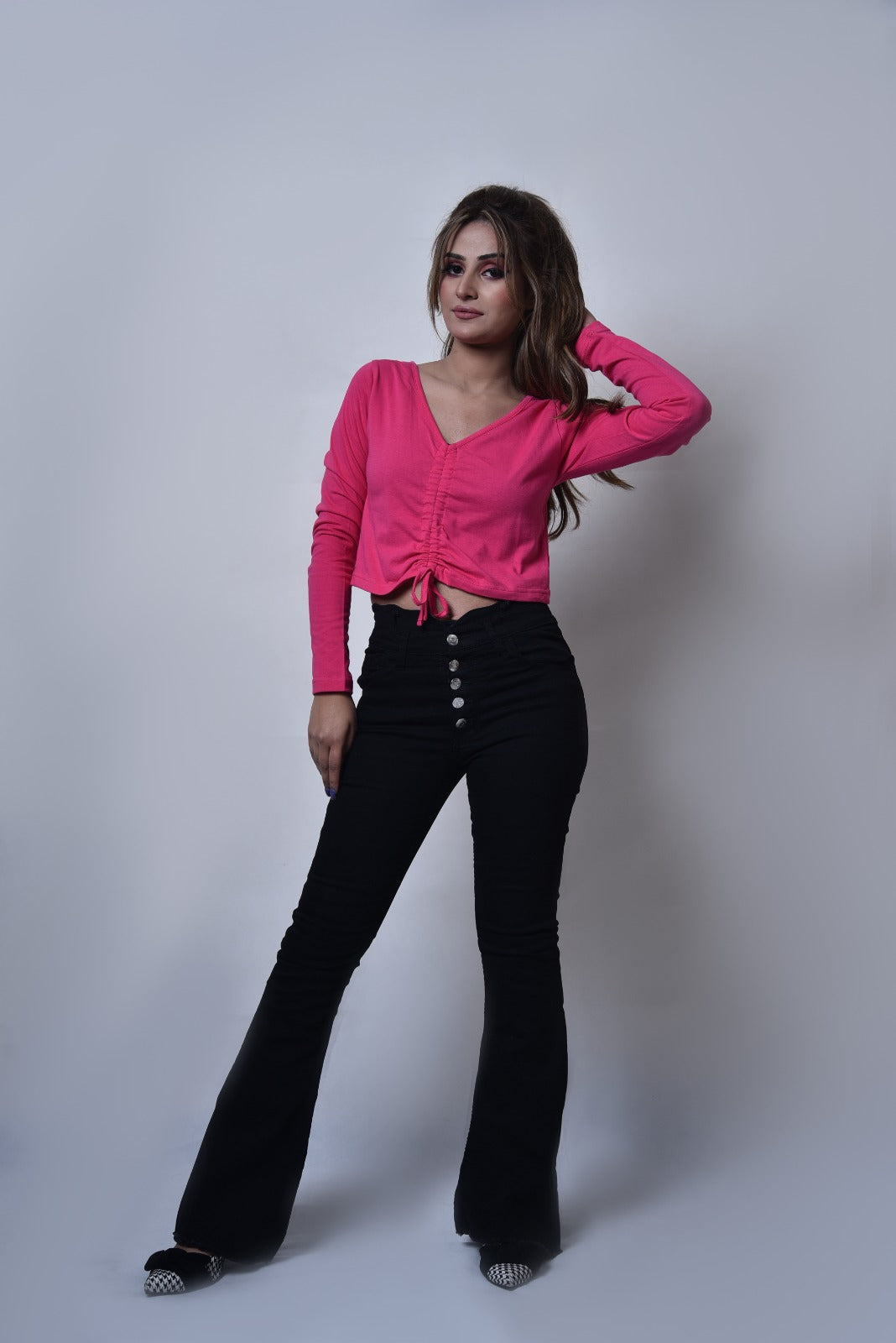 V-Neck crop top with front  tussels